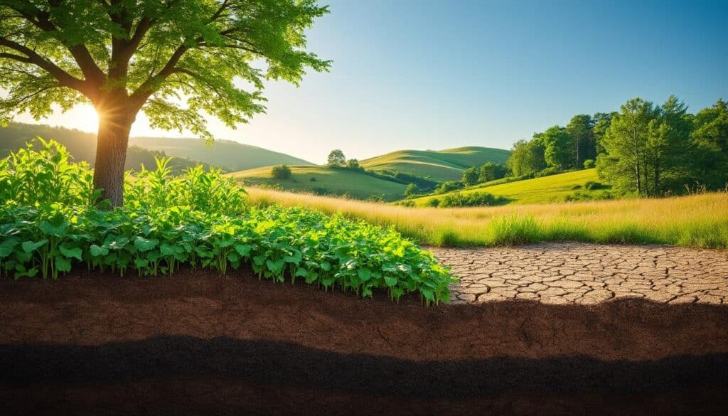 découvrez comment l’agroforesterie permet de régénérer les sols appauvris par l’agriculture intensive en combinant arbres et cultures pour un sol plus sain et durable.